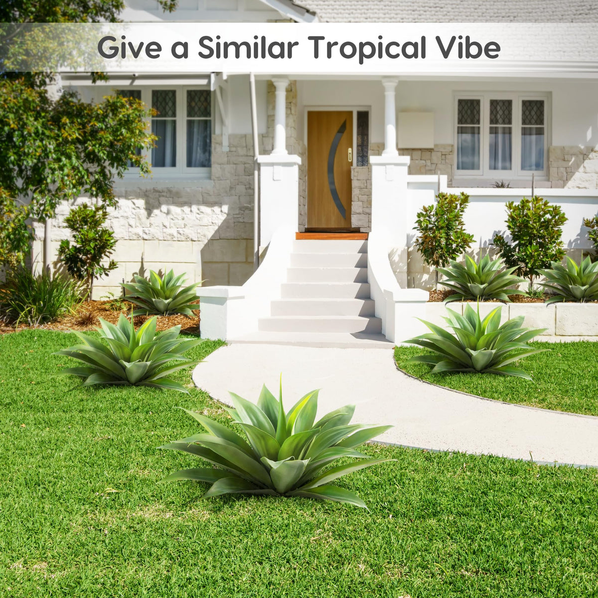 Velener agave faux plant near porch—no watering required for easy maintenance