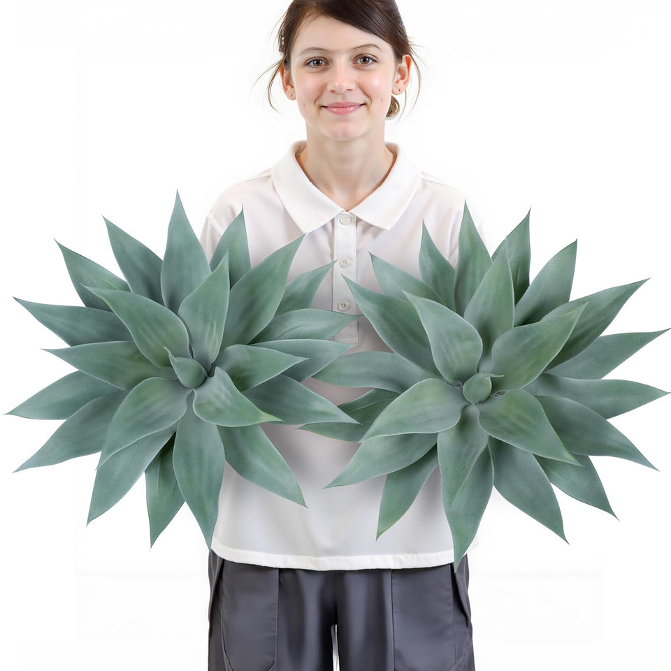 Velener artificial outdoor blue agave plant, 28-inch two-pack, UV resistant for long-lasting decor.