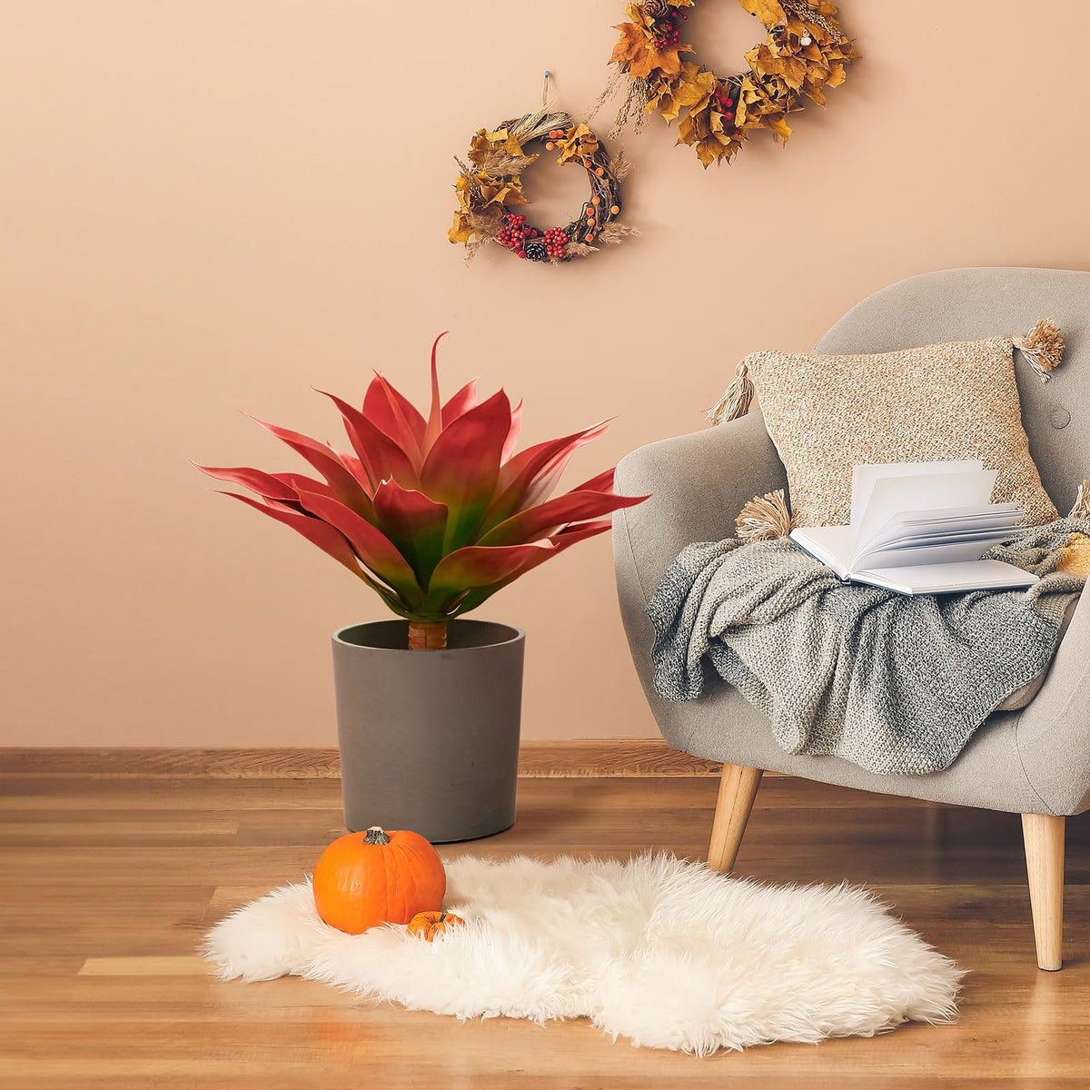 Velener red agave decor boosts seasonal styling without maintenance.