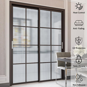 VELIMAX mirrored wardrobe panel with frosted glass reeded design.