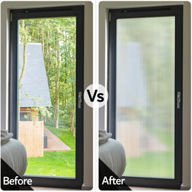 VELIMAX Reeded Glass Privacy Film in a bathroom window offering privacy without glue