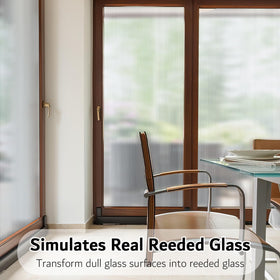 VELIMAX Reeded Glass Privacy Film installation shown on a glass panel for easy repositioning