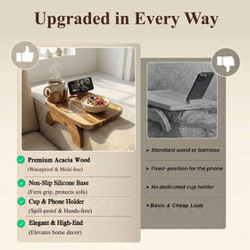 Vellabliss armrest table with 360 degree rotating phone stand for hands-free viewing.