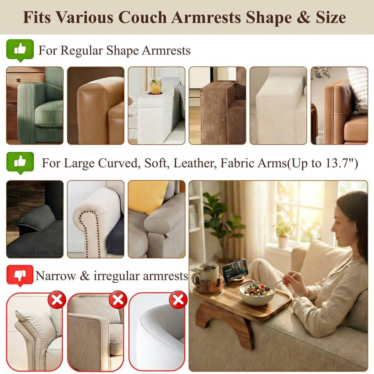 Vellabliss armrest table cup holder with mug handle slot.