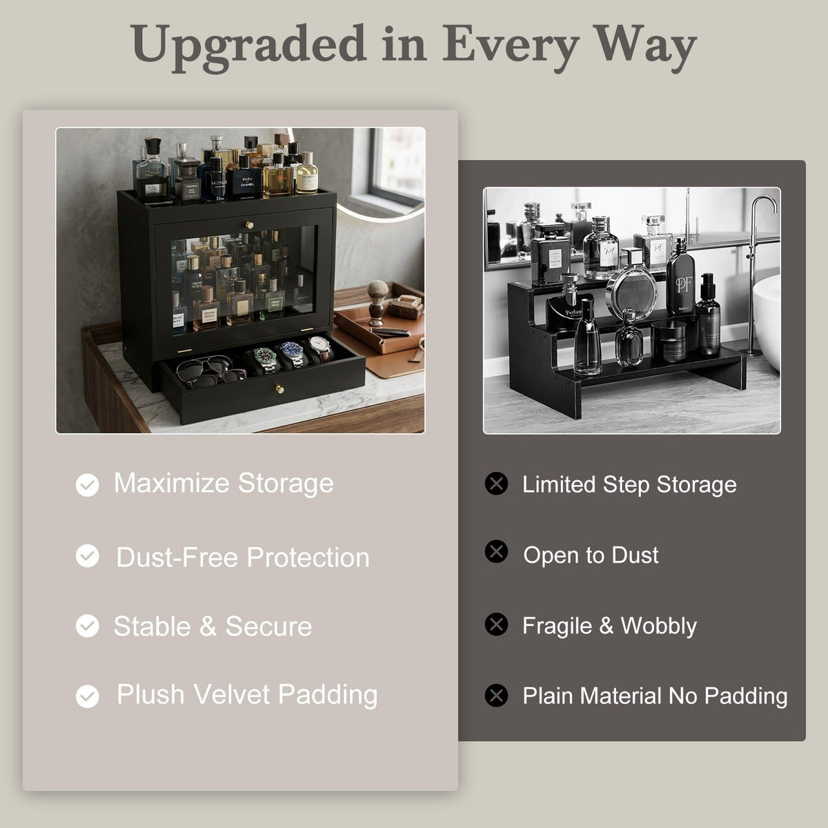 Vellabliss 3-tier storage holds 15+ bottles for showroom-style display