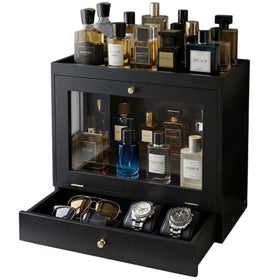 Vellabliss Cologne Organizer with dustproof door protects fragrance collection