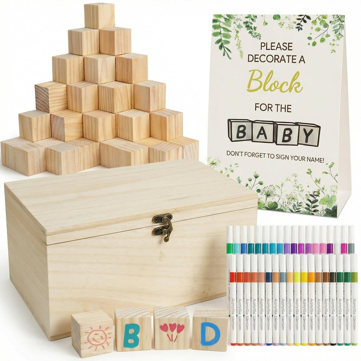 VELLCHO baby shower blocks ready for creative messages on a wooden 1.5 inch surface