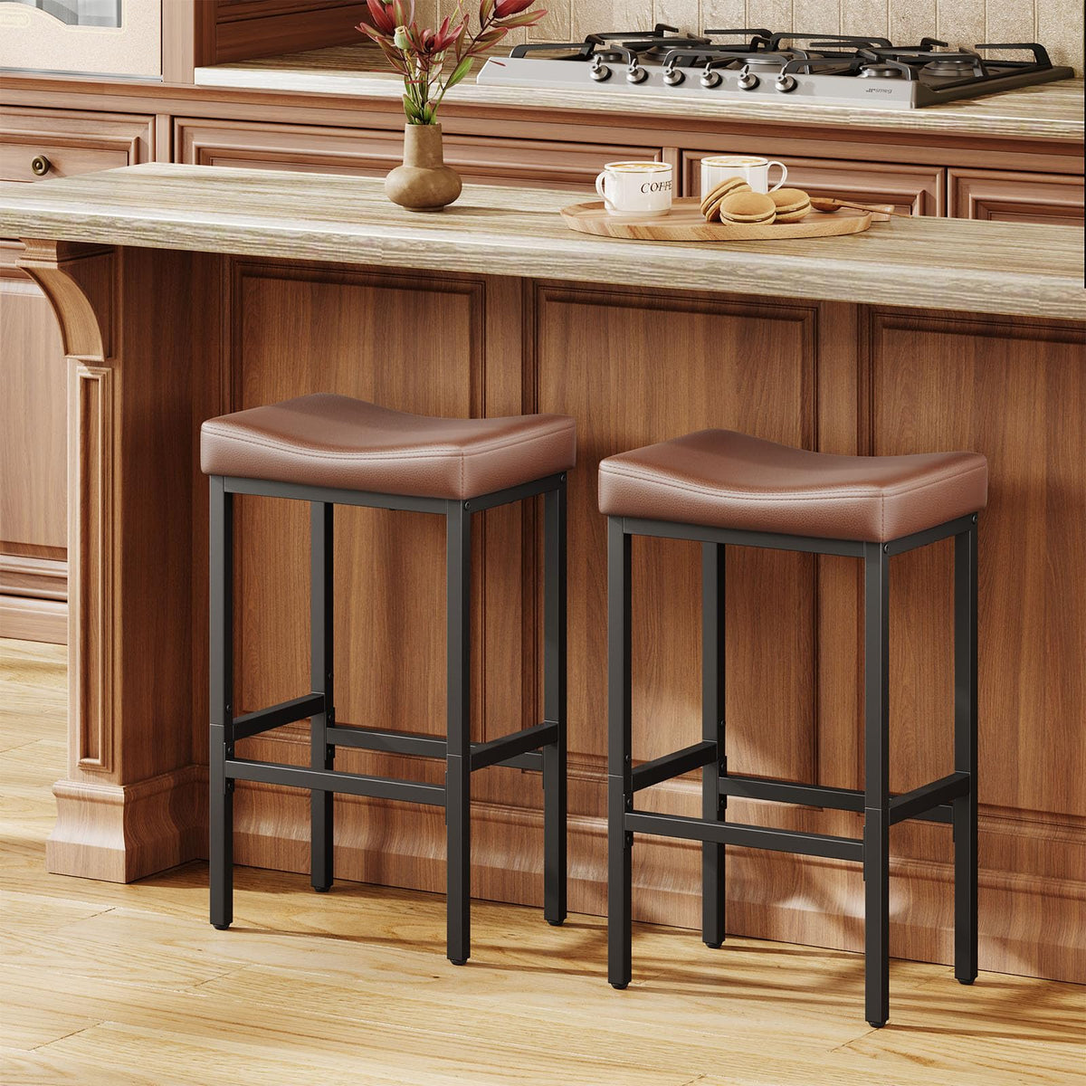 Vellorise 24 inch stools with saddle seat for ergonomic comfort in compact dining