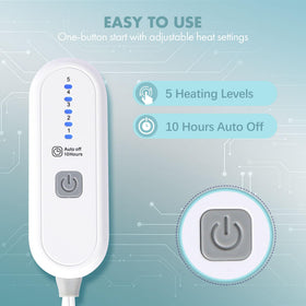 VELLUBAM electric blanket control panel shows adjustable heat levels