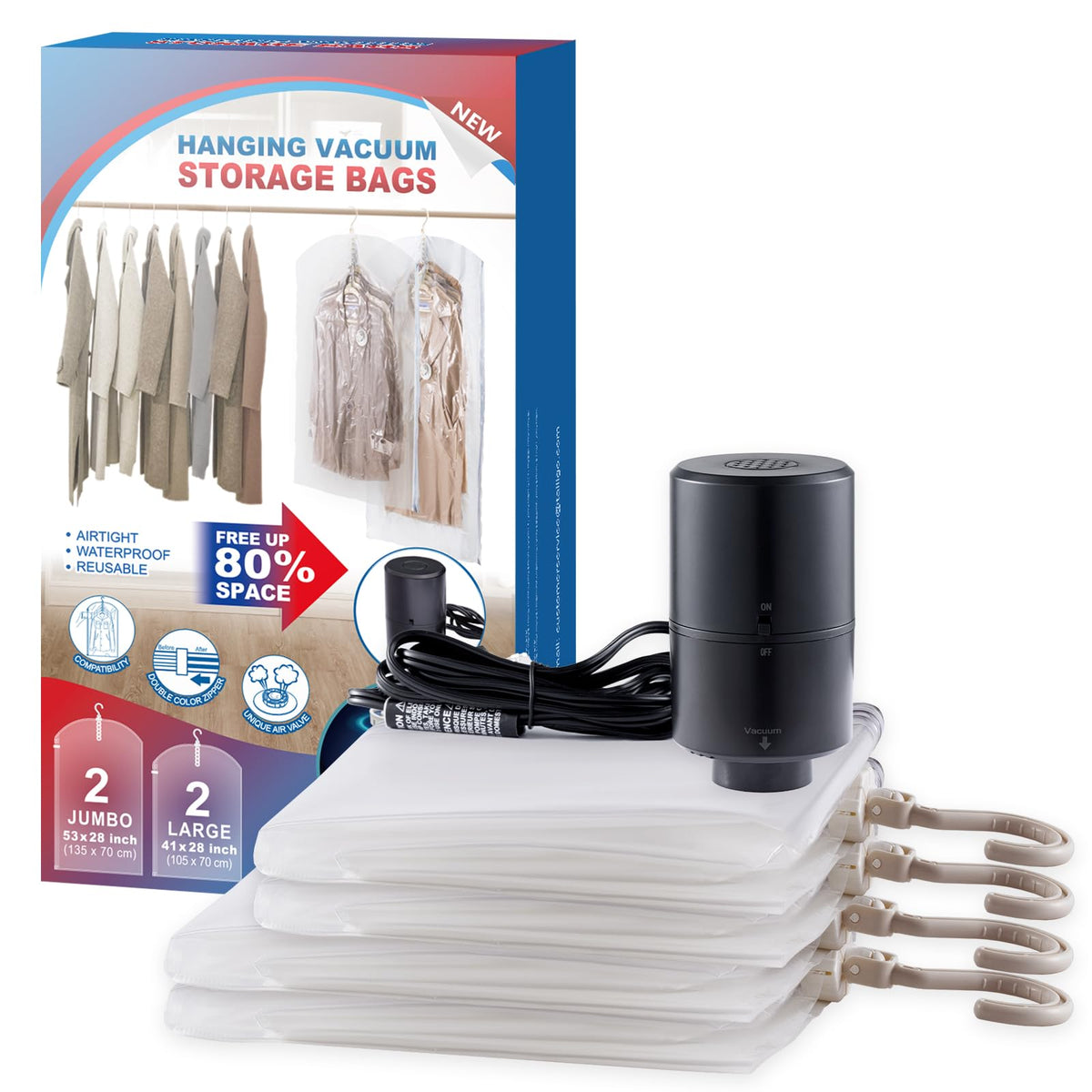 VELMADE long hanging vacuum bags save coats and clear space in the closet.