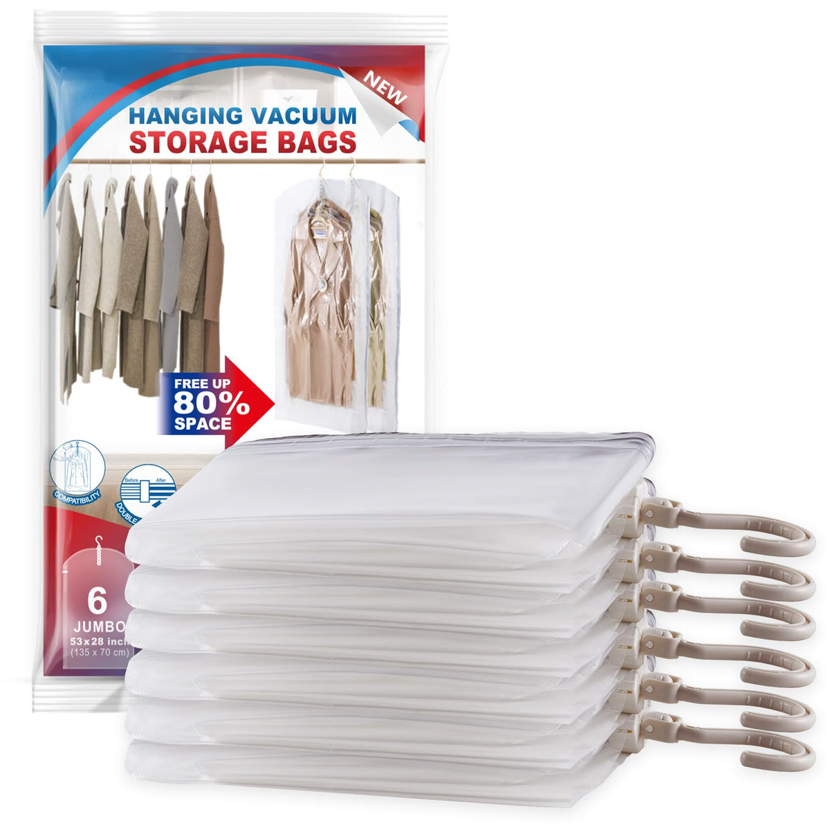 Velmade six-pack hanging vacuum storage bags overview for organized closet space