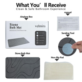 Velmira Stone Bath Mat measures 23.6 by 15.4 inches for ample coverage.