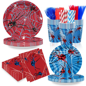 Velmyice spider-plates-7in-blue: sturdy disposable plates for kid-friendly spider party meals.