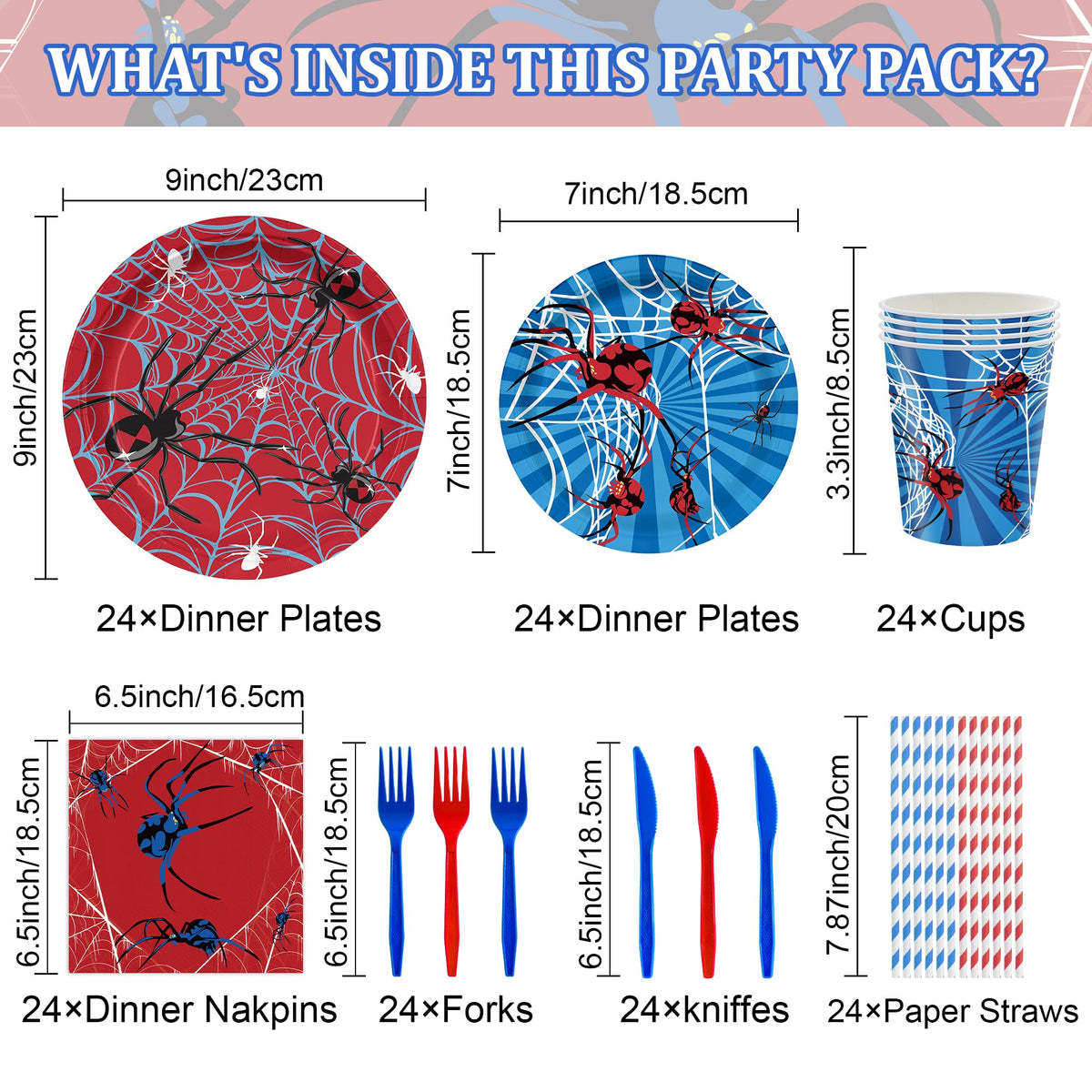 Velmyice spider-plates-9in-blue-red: colorful 9-inch plates ideal for larger portions.