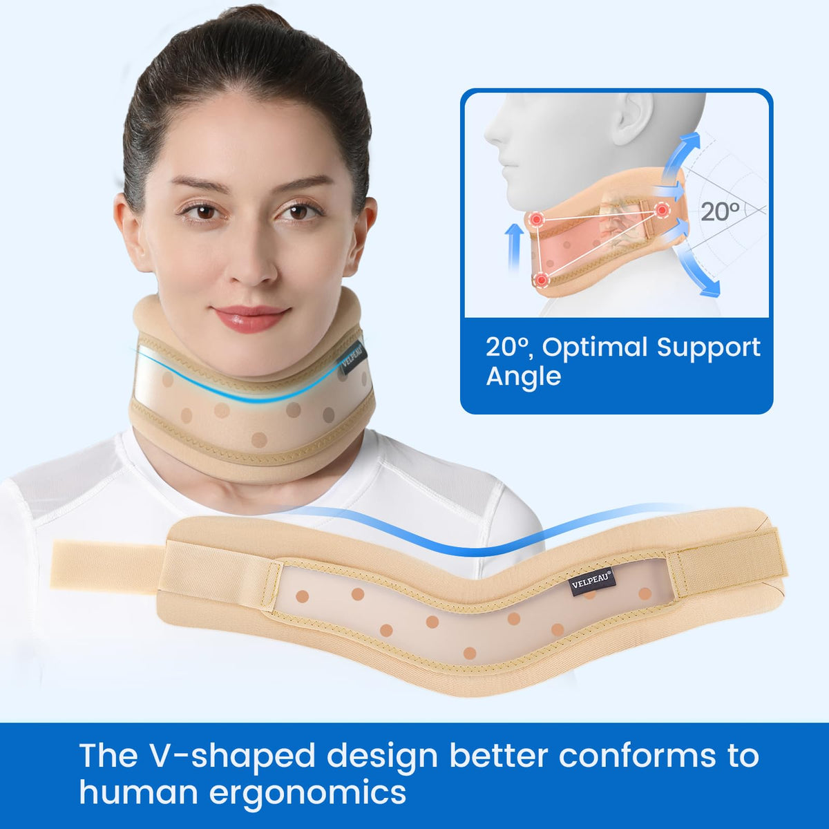 Velpeau neck brace showing removable external plate for adjustable support.