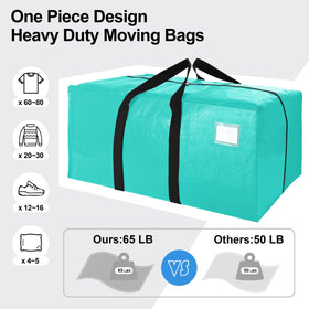 VELVETSURE aquamarine moving bags folded flat for compact storage.