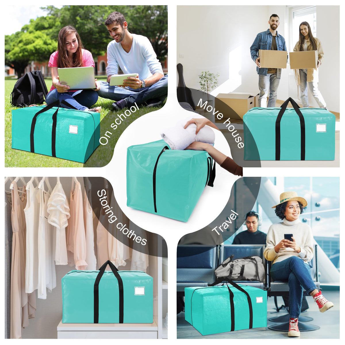 VELVETSURE aquamarine moving bags featuring reinforced zippers for reliable daily use.