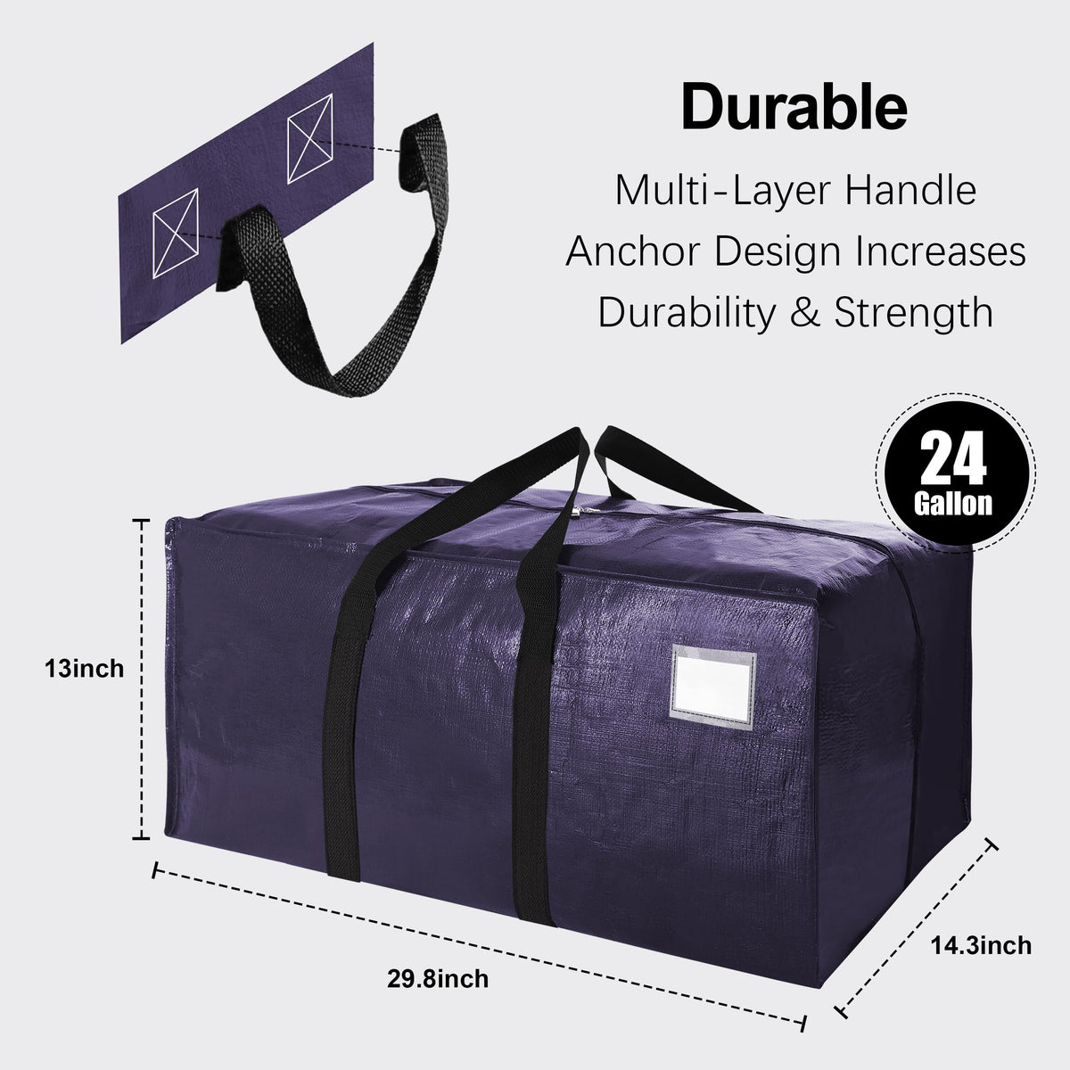VELVETSURE extra-large bags showing dimensions and capacity for bulky items
