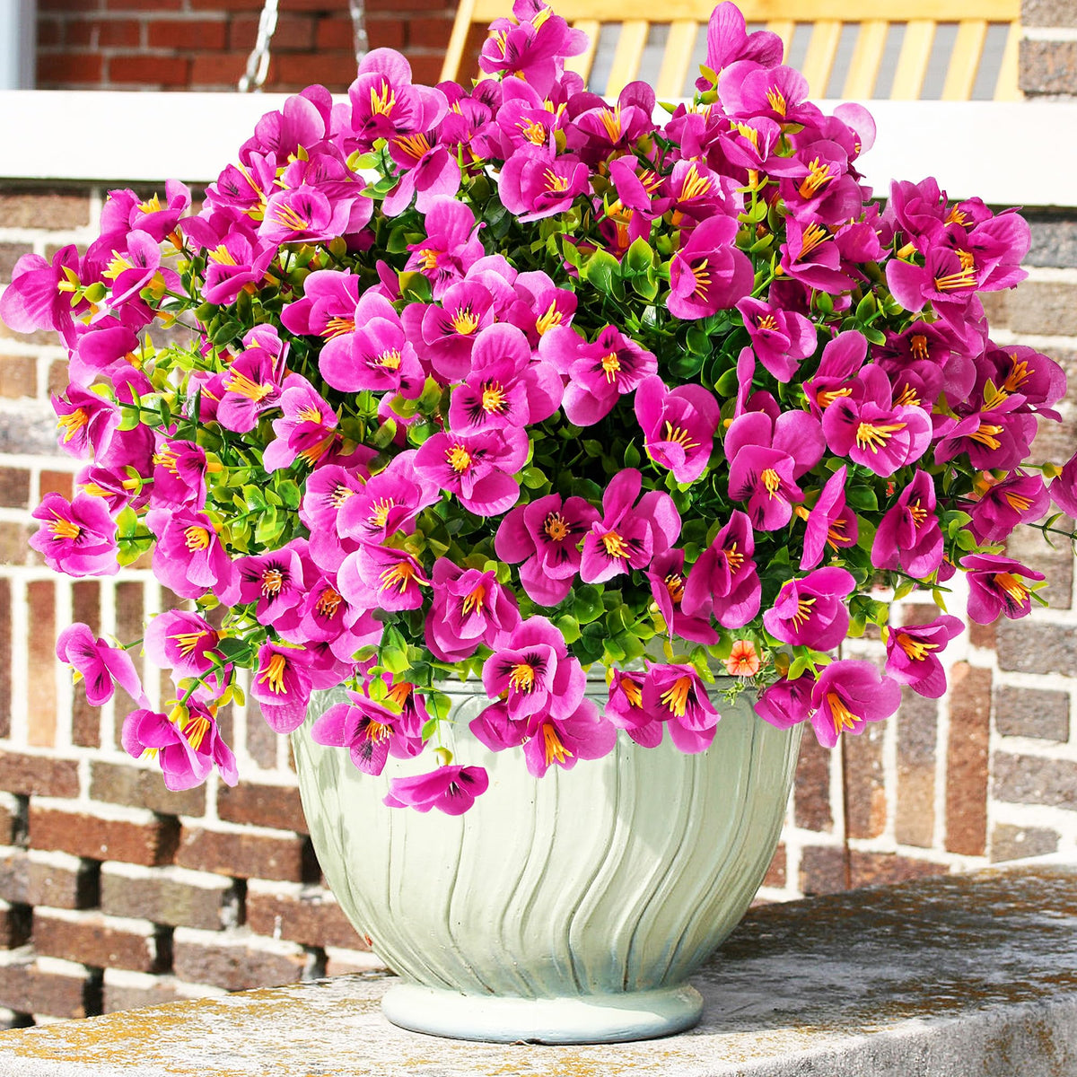 Vemander artificial pink pansies for outdoor use, vibrant 16-bundle display that lasts with minimal upkeep.