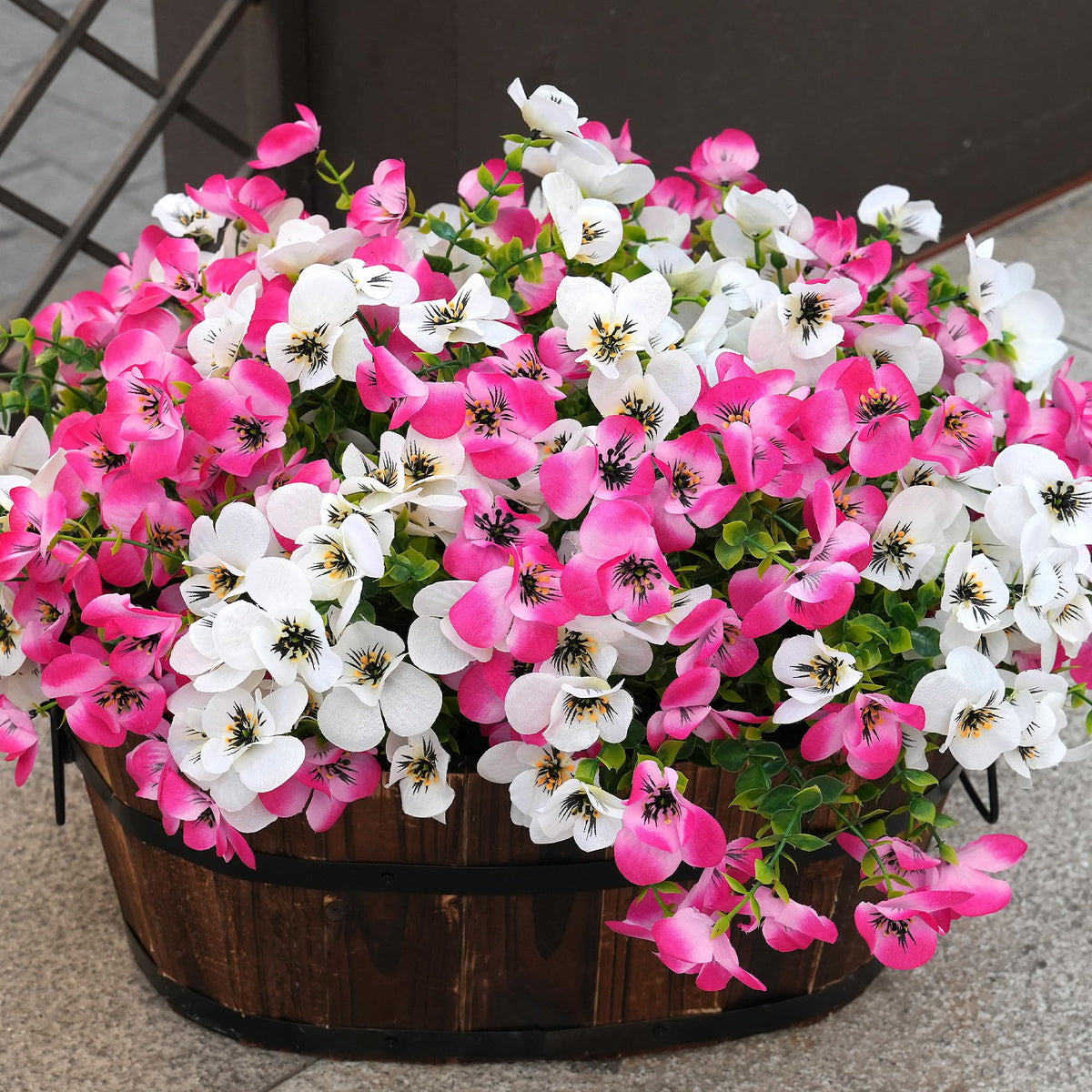 Vemander artificial pansies outdoor white-pink bundle for porch decor with lifelike color