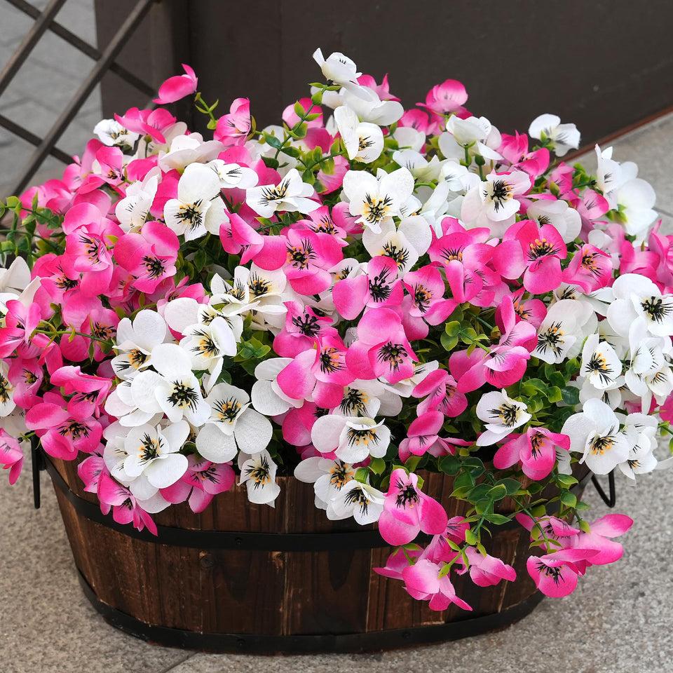 Vemander artificial pansies outdoor white-pink bundle for porch decor with lifelike color