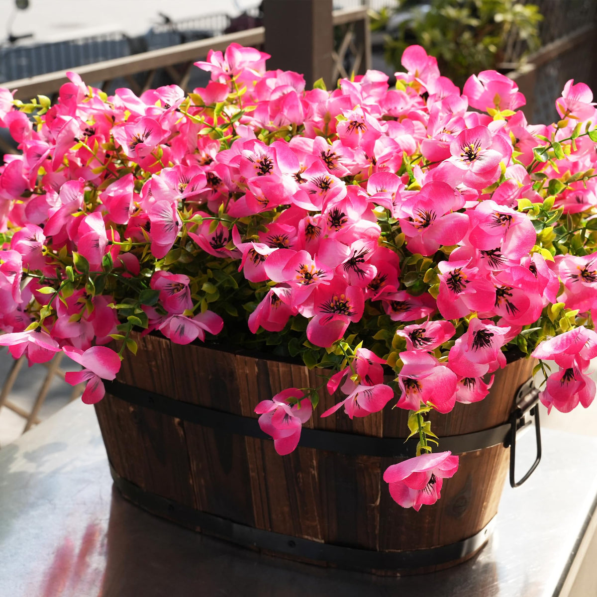 Vemander realistic pansy clusters with green stems for porch decor.