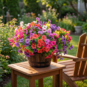 Vemander UV-protected silk flowers are suited for garden planters and outdoor setups.