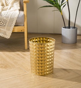 Venalys gold round trash can full view highlights its elegant farmhouse design.