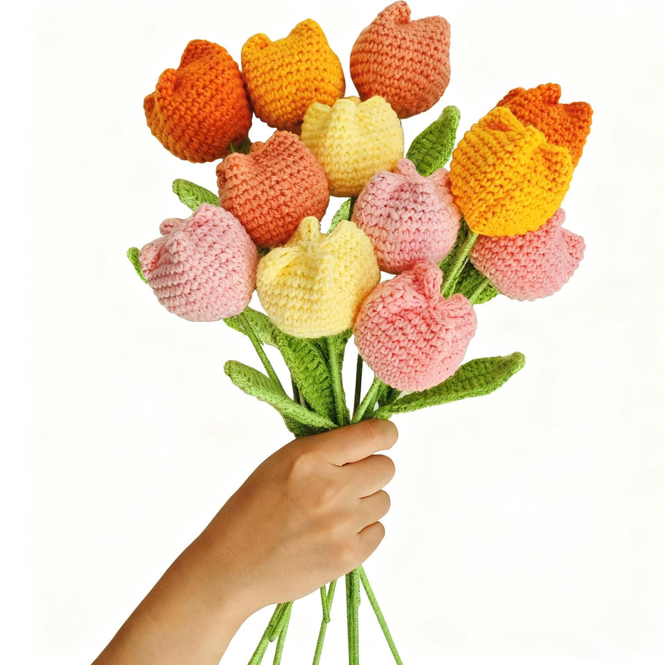 VENCELIN crochet tulips bouquet displayed in a vase for lasting home decor.
