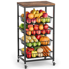 Venkuber 4-tier cart with wood top, organized produce and extra counter space for prep