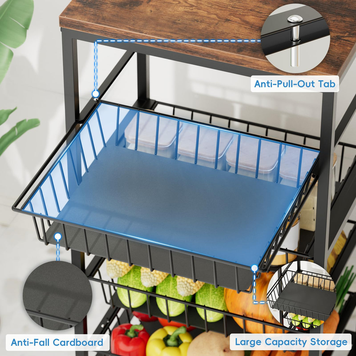Venkuber wood top supports light pots and spices, increasing surface area
