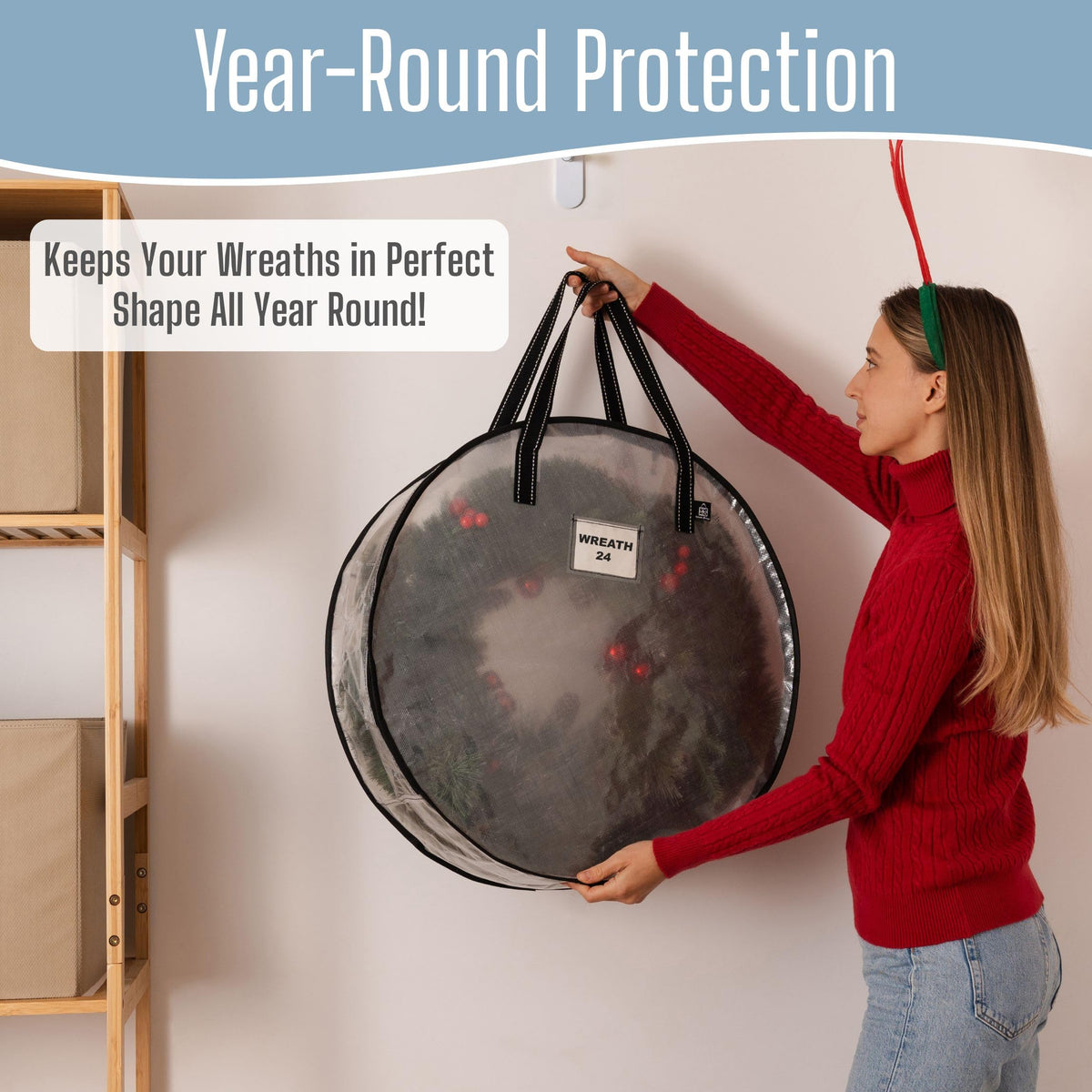 VENO 4-pack wreath storage bags protect holiday decor and reduce clutter