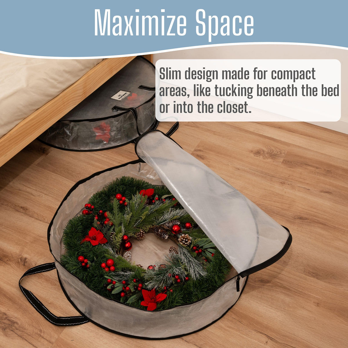 VENO durable wreath storage suitable for closets, basements, or storage areas.