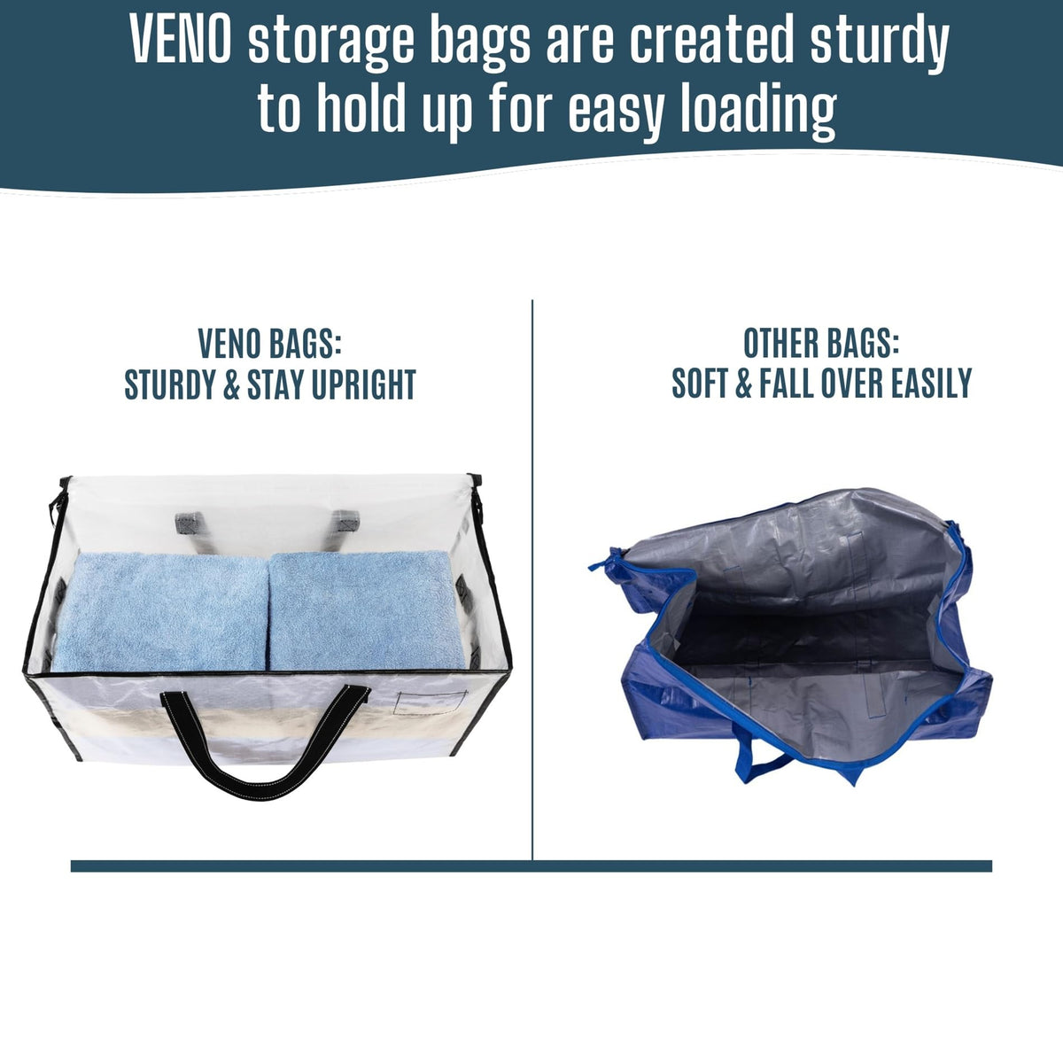 VENO bags fold flat when empty to save trunk space
