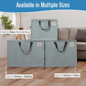 VENO storage totes stack neatly in a closet for organized seasonal gear