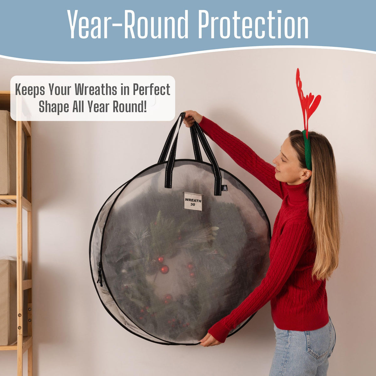 VENO heavy-duty wreath storage bag protects wreaths from dust during long-term storage.