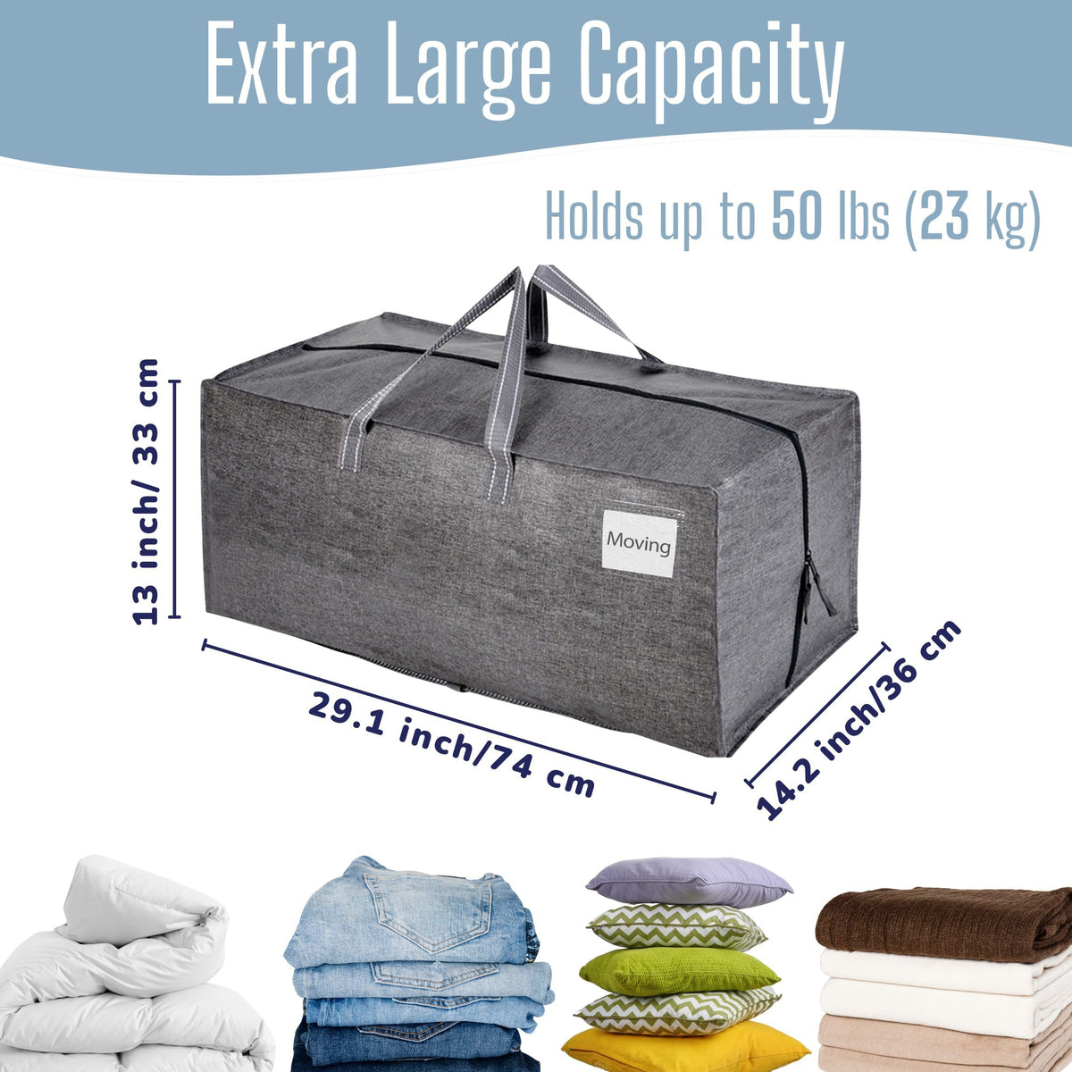 VENO moving bag showing reinforced handles and zippers for durability.