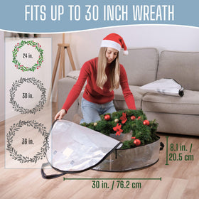 VENO clear wreath storage 4-pack provides easy visibility of holiday decor.