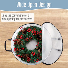 VENO wall-hanging wreath bag saves floor space in garage or storage room.