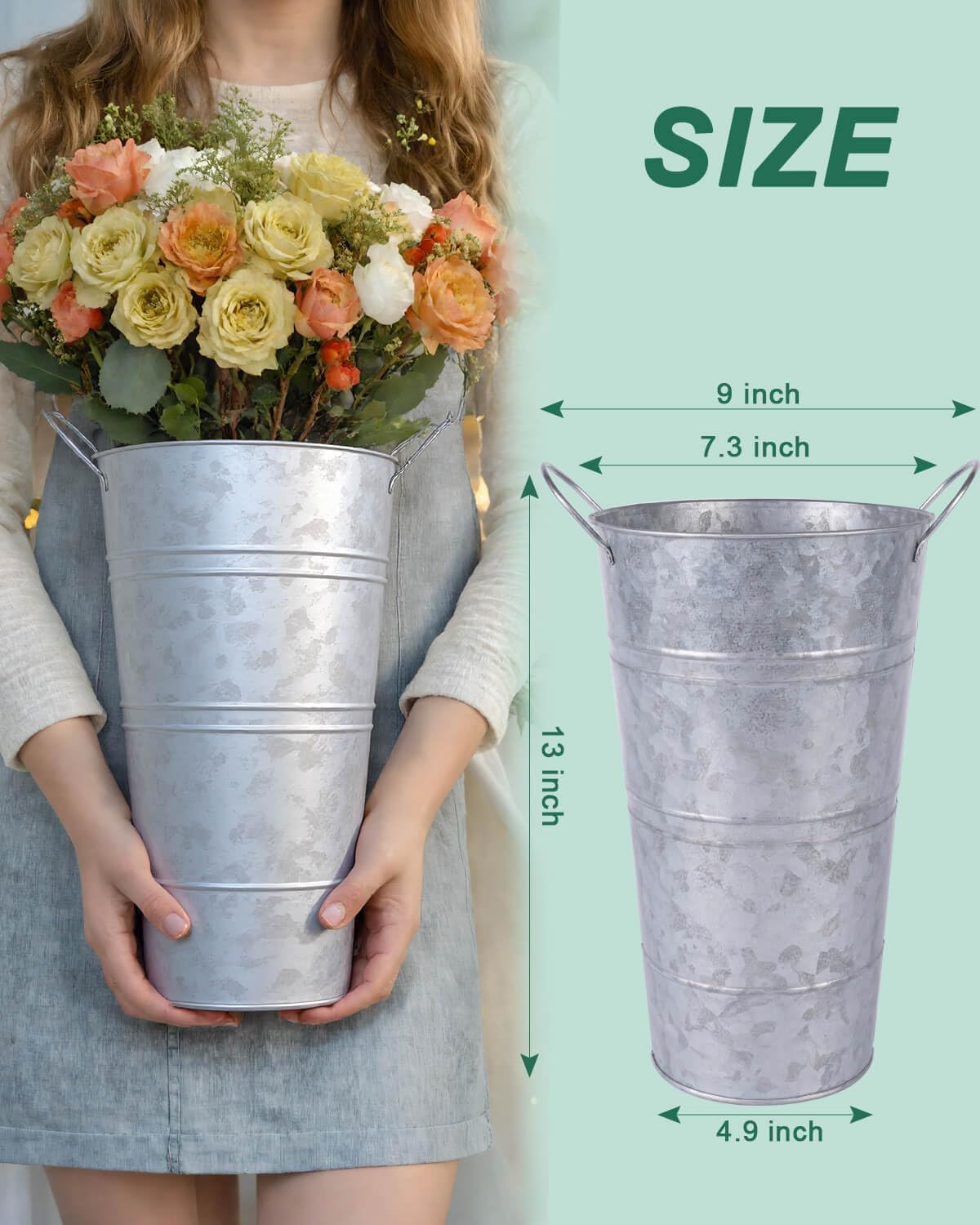 Vensovo 12-inch galvanized vase side view for rustic decor
