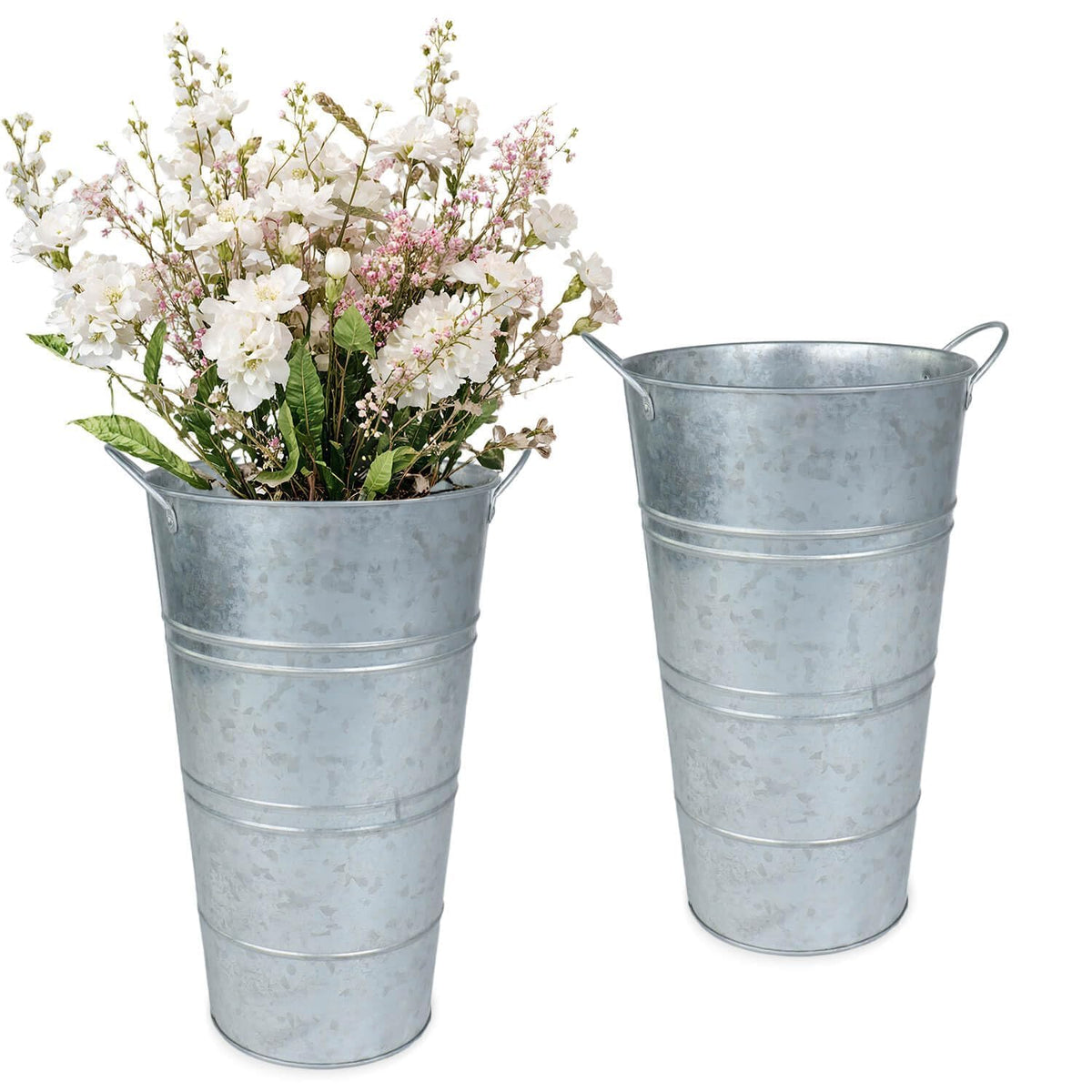 Vensovo 12-inch galvanized vase top view shows rustic silver finish for elegant centerpieces.