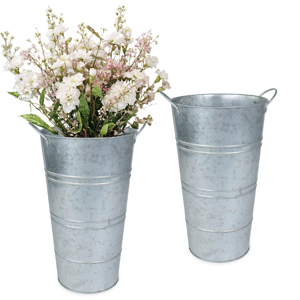 Vensovo 12-inch galvanized vase top view shows rustic silver finish for elegant centerpieces.
