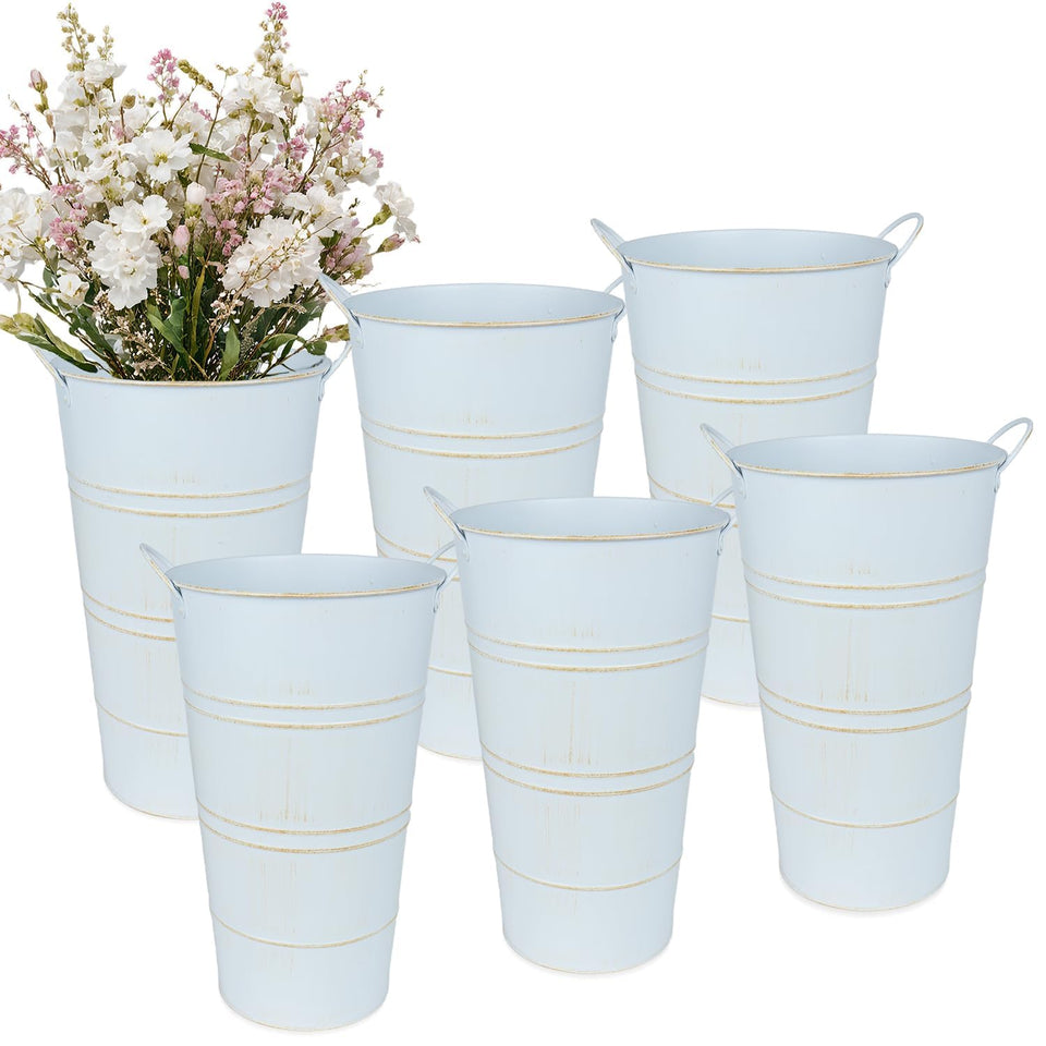 Vensovo 12-inch galvanized white vase, side view for centerpiece styling.