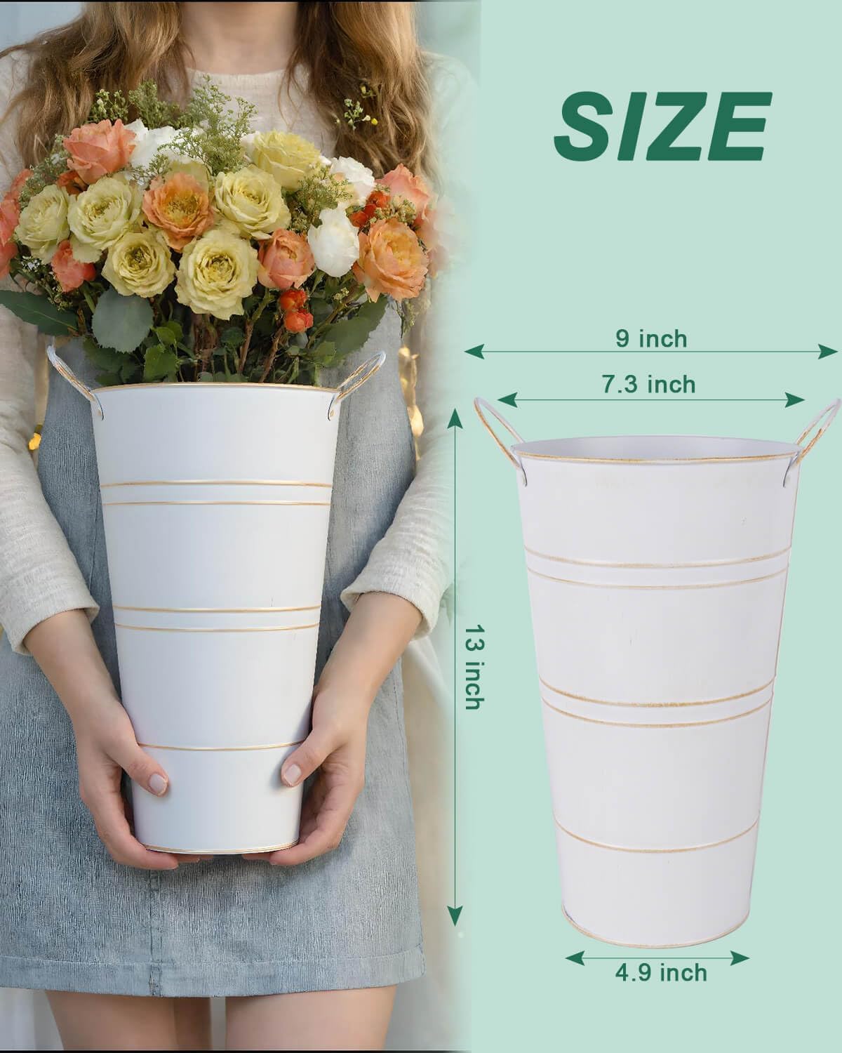 Vensovo 12-inch galvanized white vase, top view ideal for bouquet displays.