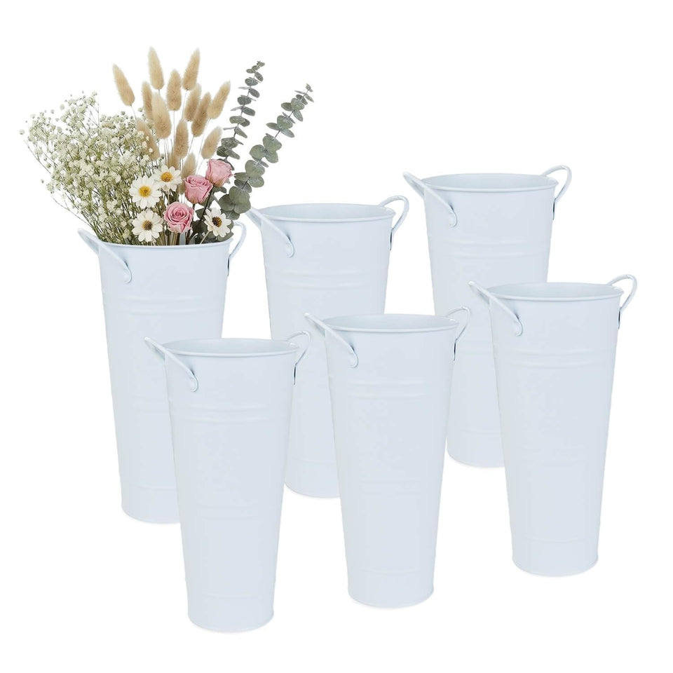 vensovo 9-inch tall galvanized flower bucket with side handles for tabletop displays.