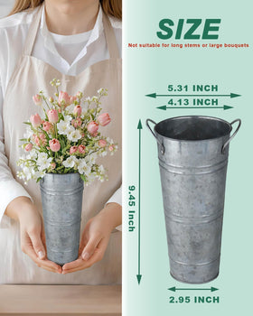 Vensovo 9-inch tall galvanized flower bucket side view highlights durable construction.