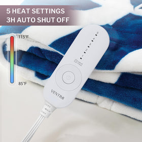 Ventimi electric blanket Navy with 5 heat levels for customizable warmth.