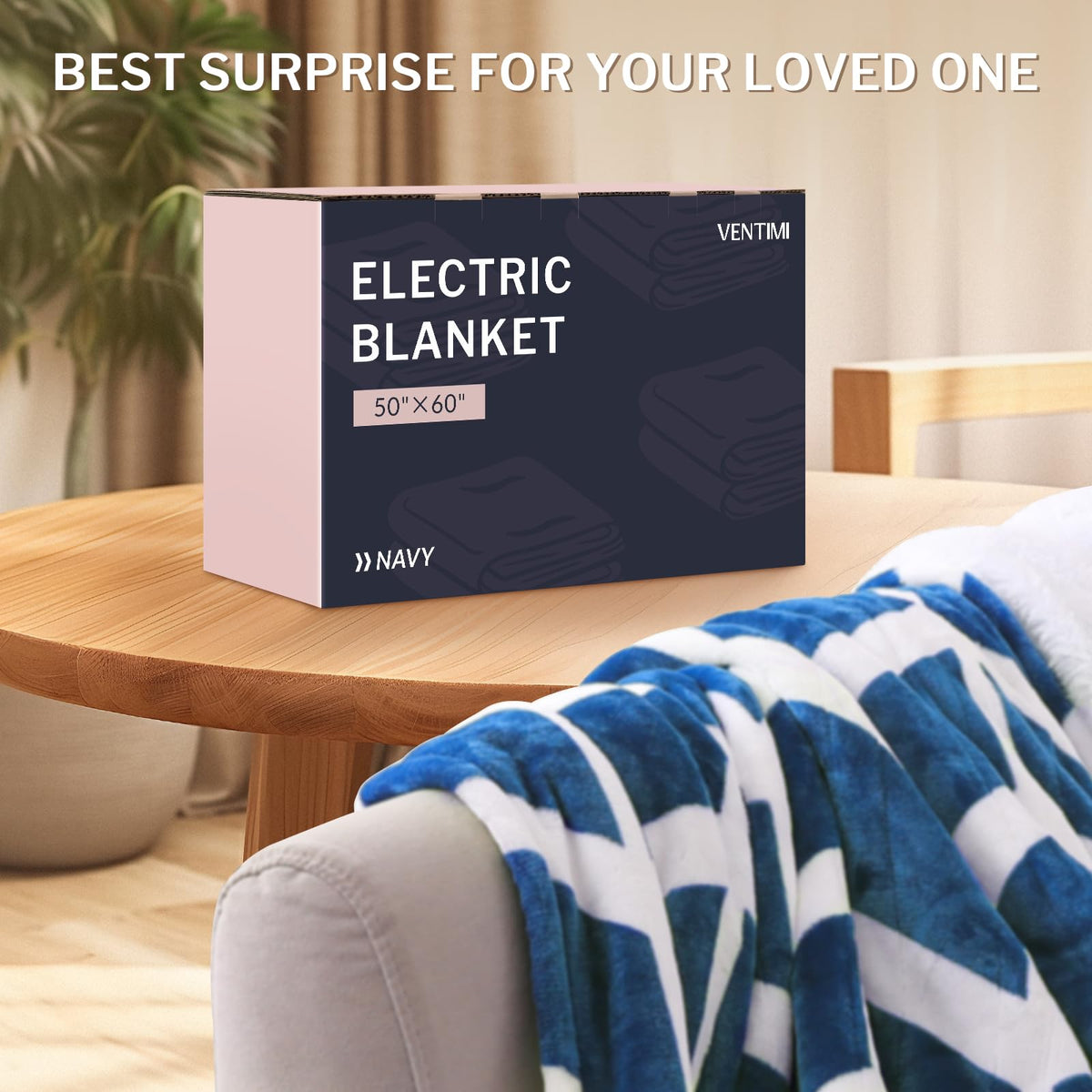 Ventimi blanket Navy on couch setup for cozy movie nights.