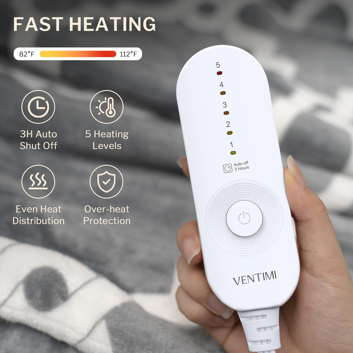 Ventimi blanket with 5 heat levels offers customizable comfort for chilly evenings