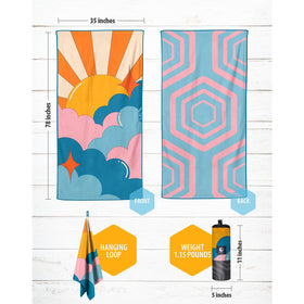 VENTURE 4TH colorful-design microfiber towel stands out at the shore.
